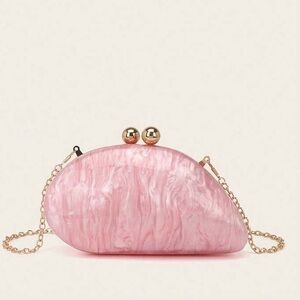 Chic Pink Marble Clutch with Gold Chain
